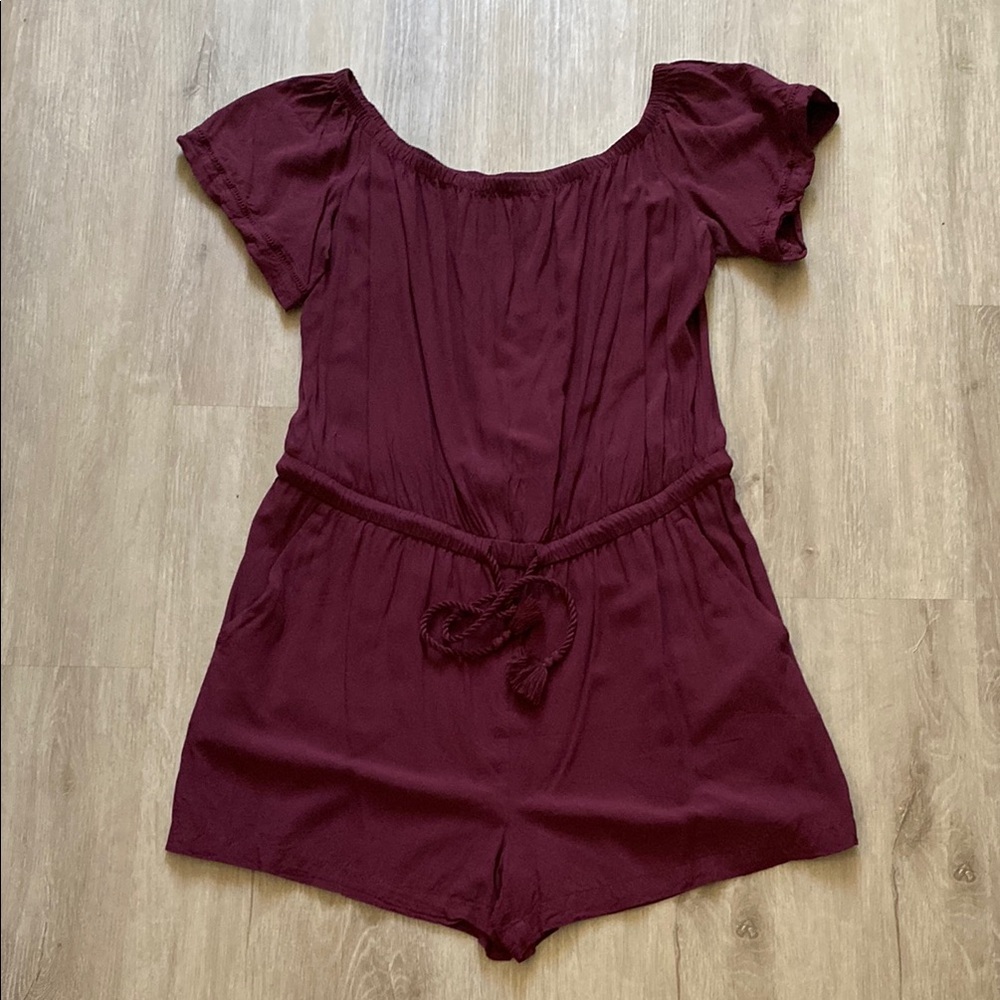 Burgundy Short Sleeve Romper